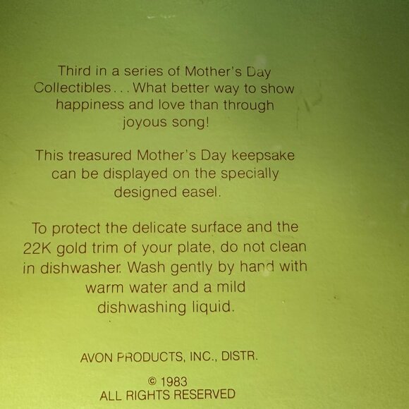 Vintage 1983 Set of Avon Mother's Day Figurines/Love is a Song for Mother Plate - Picture 13 of 16